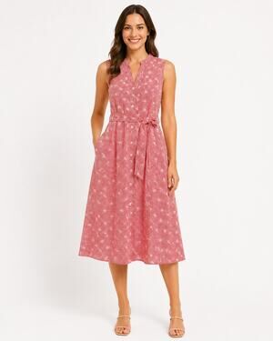 NWT Yumi Red Gingham Floral Embroidered Belted Midi Dress Size 8